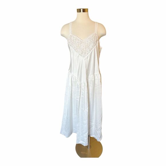 Delicates VTG Peignoir Silky Nightgown & Robe Set Sz L Ivory Lace - Picture 3 of 9